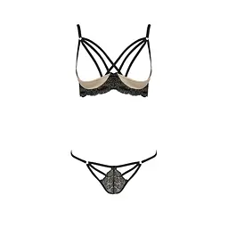 Комплект білизни Passion Exclusive VALERY SET OpenBra S/M, black, стрепи, трусики, відкритий ліф - мініатюра 5