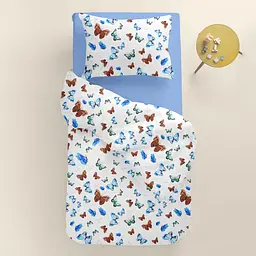 Дитяча постільна білизна в ліжечко BUTTERFLY SC7, бежевий (ButterfliesBeigeBlue_61Wave_140) - мініатюра 2
