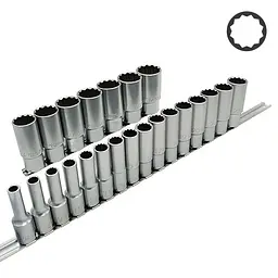 Комплект торцевих головок на планці (довгі) 12-гр. 1/2" 23од. Toptul hoz0007629 - мініатюра 1