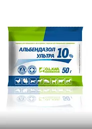 Альбендазол Ультра 10% порошок 50 г — антигельмінтний препарат для тварин