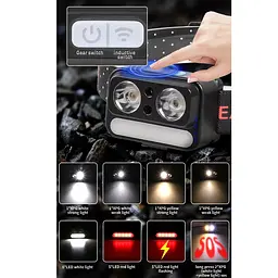 Ліхтар налобний з LED діодами XPG White, XPG Yellow та 5 SMD червоними, сенсорним керуванням, Li-Ion акумулятором, зарядкою через USB Type-C XPRO 2069 (47463-2069_171) - мініатюра 8