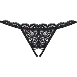 Мереживні танги з двома отворами Obsessive 831-THC-1 crotchless Thong S/M, чорні, бантики