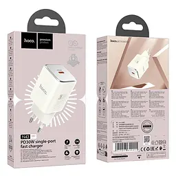 Мережевий зарядний пристрій Hoco N43 Vista single port PD30W charger(EU) Білий - мініатюра 2