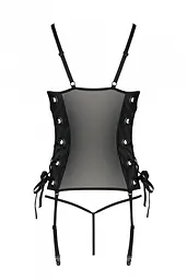 Сітчастий корсет з еко-шкіри з люверсами та знімними пажами Passion Malwia Corset, L/XL (чорний) - мініатюра 4
