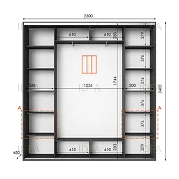 Шафа-купе Idea серія 4 230 x 45 x 240 см Антрацит Дзеркало - мініатюра 2