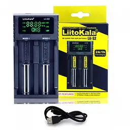 Зарядний пристрій LiitoKala Lii-S2 для двох акумуляторів 18650, 26650, 21700, ААА Li-Ion, LiFePO4, NiMH