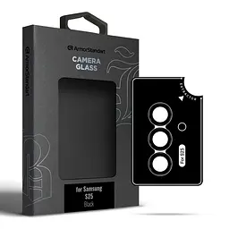 Захисне скло для камери Samsung Galaxy S25 5G, Supreme BI, чорний колір, з рамкою, глянцеве скло для захисту лінз, протиударне, прозоре, з клейовим шаром по контуру, не впливає на якість фото, ArmorStandart (ARM83218)