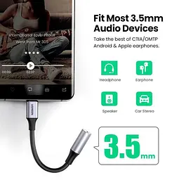 Перехідник USB Type-C для 3.5 mm Ugreen AV161 з DAC chip аудіоадаптер для навушників Space Grey (80154) - мініатюра 6