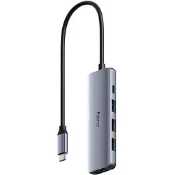 Хаб USB-С 5-в-1,1хHDMI 4K, 1хUSB-C P-100Вт, 1хUSB-A 3.0 5 Гбіт/с, 2 х передачі даних USB-A 2.0, Cudy (UH405)