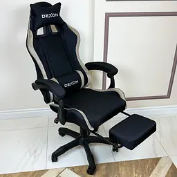 Геймерське крісло DEXON ONYX з підставкою для ніг, з тканини+велюрові вставки Cofee - мініатюра 4