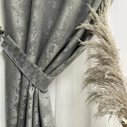 Мармурові жакардові штори темно-сірого кольору 2шт. 150х270 з білим шифоновим тюлем 400х270, на тасьмі ALBO pbe0052669 - мініатюра 3