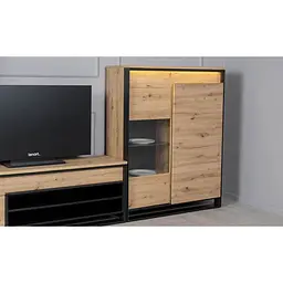 Вітрина низька Lenart Квант дуб артизан/чорний з підсвіткою 110x41x140 см - мініатюра 5