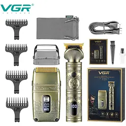 Шейвер-тример VGR V-649 Shaver Set, електробритва з насадками, чоловіча, акумуляторна, з дисплеєм