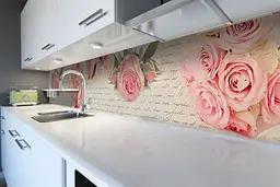 Кухонний фартух Лист та Троянди вінілова наклейка ПВХ квіти написи Рожевий 60х250 см Happy Pocket Z180828