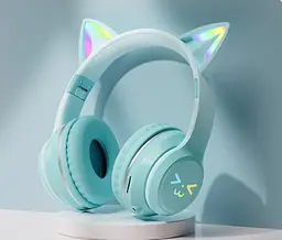 Дитячі бездротові навушники CATEAR BT618 з вушками та RGB-підсвіткою Bluetooth зелені - мініатюра 3