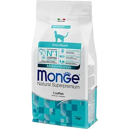 Сухий корм для стерилізованих кішок Monge Natural Superpremium Monoprotein Codfish із тріскою 1.5 кг
