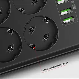 Мережевий фільтр подовжувач 6 розеток з 4 USB 2м із захистом та заземленням чорний LDNIO SE 6403 2500W 10A - мініатюра 8
