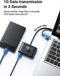 USB-Хаб Ugreen CR113 USB 3.0 Hub 1m (Black) (UGR-20291) - мініатюра 2
