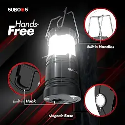 Ліхтарі для кемпінгу SUBOOS LED 2 шт яскраві з магнітною основою та складним гаком чорні - мініатюра 5