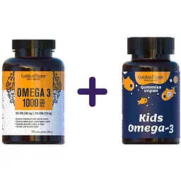 Набір: омега-3 Golden Pharm 120 капсул + омега 3 для дітей Golden Pharm веганський мармелад 60 шт.