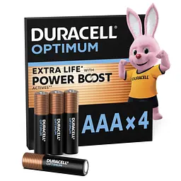Батарейка Duracell Optimum AAA лужні 4 шт. в упаковці (5015596)