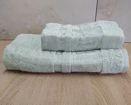 Набір турецьких бамбукових махрових рушників Cestepe 50х90+70х140 Bamboo Floral Green