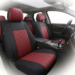 Автомобільні чохли B LUXE MAX Велюр під Алькантару (5 Підголівників) Червоний Ромб