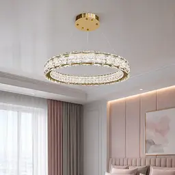 Linisoln 7896-600 FG, кругла підвісна кришталева LED-люстра золото 60 см 50 Вт