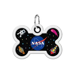 Адресник для собак і котів металевий Waudog Smart ID з QR паспортом малюнок NASA кістка - мініатюра 2