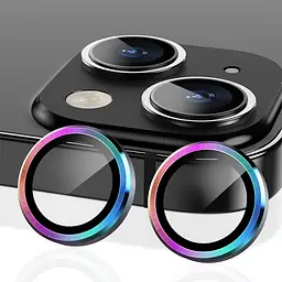 Захисне скло Metal Classic на камеру (у упак.) для Apple iPhone 14 (6.1) / 14 Plus (6.7) Бузковий / Rainbow - мініатюра 2
