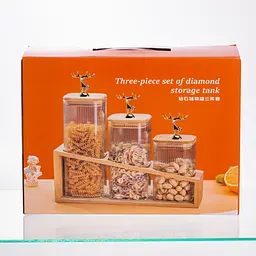 Набір банок для сипучих продуктів Yiwu 3 штуки 700 мл/900 мл/110 мл на бамбуковій підставці 64486-58 - мініатюра 4