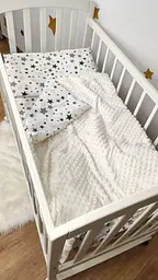 Бавовняна дитяча якісна постільна білизна в ліжечко "Мінкі" 120х60 см ElLiz Молочний з принтом