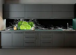 Кухонний фартух вініловий Лайми та бризки води цитруси наклейка кухня чорний 65х250 см Happy Pocket Z180252