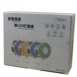 Сетевой фильтр на 3 розетки и 2 USB круглый серый 220V LED Power Switch