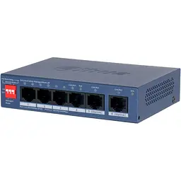Комутатор Dahua PoE DH-CS4006-4ET2GT-36 4x10/100 PoE 2хRJ45 Uplink 115х85х195 мм Black - мініатюра 2