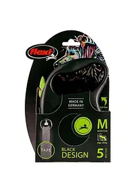 Поводок-рулетка Flexi Black Design M для собак средних пород лента 5 м до 25 кг зеленый - миниатюра 2