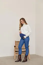 Лосини для вагітних на хутрі зимові утеплені еластичні жіночі легінси для майбутніх мам із високим регульованим животиком теплі вузькі штани для зимових прогулянок Dallas 2XL (50) Lullababe синій - мініатюра 10