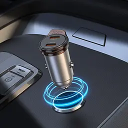 Автомобільний зарядний пристрій Hoco NZ16B 2 Type-C PD 45W metal grey - мініатюра 2