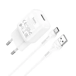 Адаптер живлення мережевий HOCO C96A 1*USB-A 2.1 A білий набір із кабелем Type-C