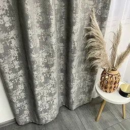 Мармурові жакардові штори темно-сірого кольору 2шт. 150х270 з білим шифоновим тюлем 400х270, на тасьмі ALBO pbe0052669 - мініатюра 4