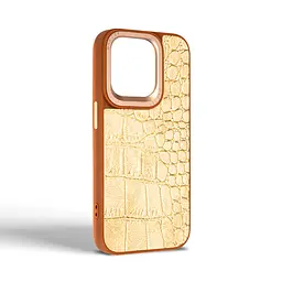 Кожаный чехол для Apple iPhone 14 Pro, Harder Crocosaur, бежевый, термополиуретан ТПУ + экокожа с текстурой крокодила, панель, защита корпуса, противоударный, микрофибра, рамка вокруг камеры, защита всего корпуса, (ARM76721) - мініатюра 2