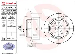 Диск тормозной задний невентилированный Nissan Altima IV, Qashqai I 01-25г Brembo ( 08.A715.11 )