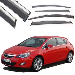 Дефлектори вікон вітровики Benke для Opel Astra J 2009- Молдинг Нержавіюча сталь 3D (BNSJK1423-W/S)