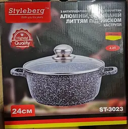 Каструля Styleberg із гранітним антипригарним покриттям 4.2л 24см ST-3023 Чорна - мініатюра 9