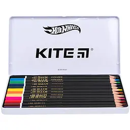 Олівці кольорові Kite Hot Wheels тригранні металевий пенал 12 шт. (HW21-058) - мініатюра 2