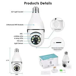 Камера відеоспостереження XPRO з панорамним оглядом 360° V380 Bulb Camera 2MP FHD (41082-15334_506) - мініатюра 3