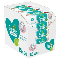 Уцінка. Набір дитячих вологих серветок Pampers Sensitive, 1200 шт. (15 упаковок по 80 шт.)