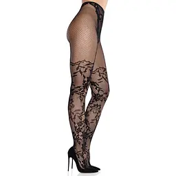 Колготки Leg Avenue Dahlia Lace Tights With Net Thigh Detail One Size - мініатюра 2