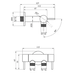 Кран приладовий кутовий Karro KR-3155 на 2 виходи 1/2"x1/2"x1/2" Хром 30412 - мініатюра 2