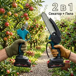 Набір пили та секатора 2 в 1 на 48 В з 2 АКБ у валізі, набір інструментів для обрізання дерев - мініатюра 2